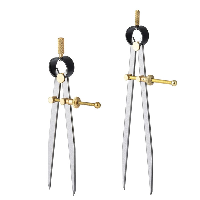 OSSIJAY 2 PCS Adjustable Lockable Spring Wing Divider Calipers, 6 Inch and 8 Inch Steel Leather Compass Creaser, Drafting Compass Tool for Woodworking, Metalworking, Geometry Drawing - Image 1